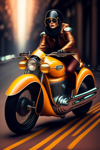 Dame mit Vintage-Motorrad