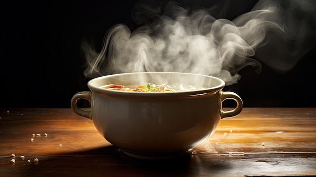 Foto dampf steigt aus heißer suppe