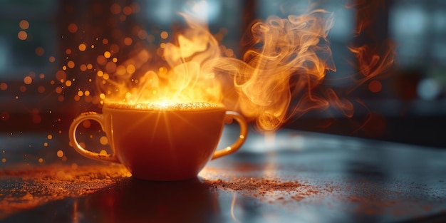 Dampfende Kaffeetasse auf dunklem Hintergrund