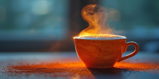 Dampfende Kaffeetasse auf dunklem Hintergrund