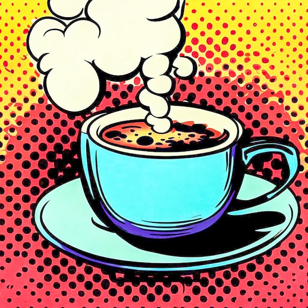 dampfende Tasse Kaffee Pop-Art