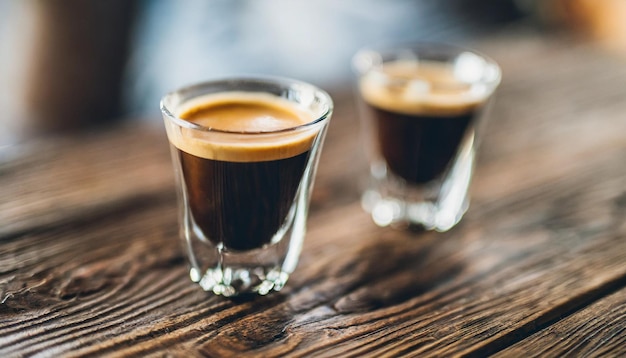 dampfender Espresso in einem kristallklaren Glas, der das reiche Aroma und die einladende Wärme des Fre