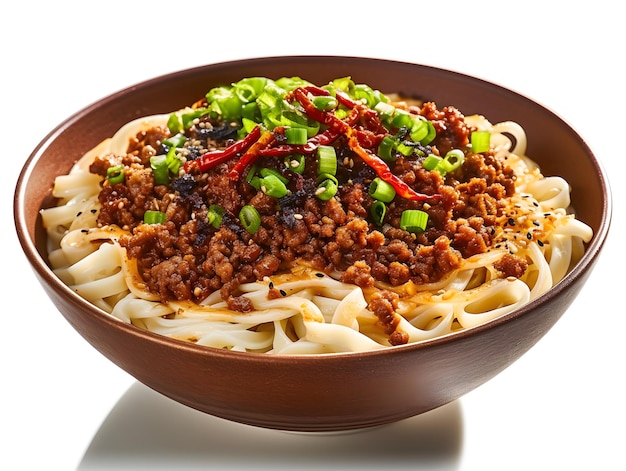 Dan dan noodles com carne bovina e grãos de pimenta Sichuan que são picantes e saborosos Generative AI