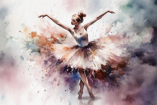 Dança de bailarina pintada em aquarela em papel texturizado Pintura de aquarela digital
