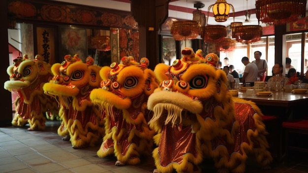Dança do leão em um restaurante chinês