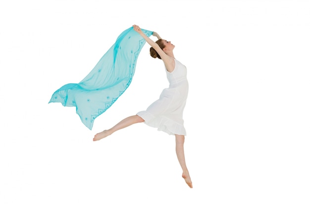 Foto dançarina bonita bonita com lenço azul