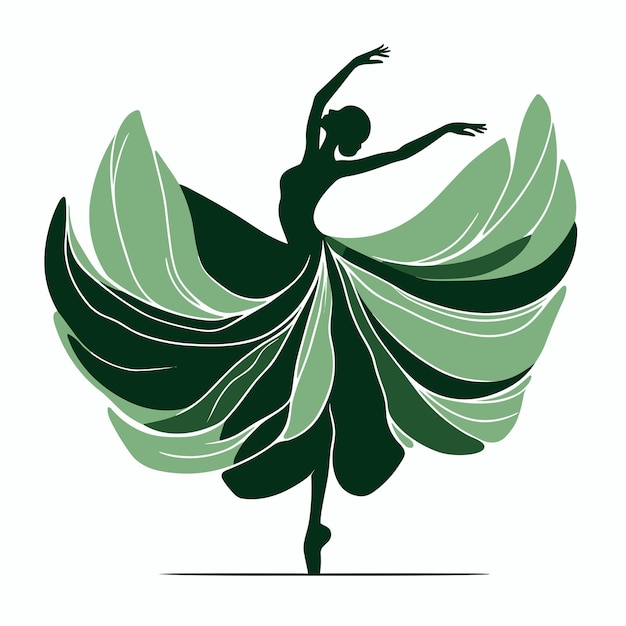 Dançarina de balé em uma ilustração vetorial de vestido verde em pose de dança de balé de fundo branco