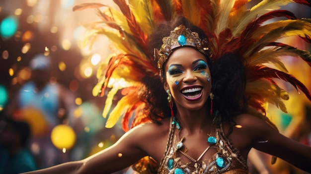 Foto dançarina de samba brasileira colorida gira em ritmo