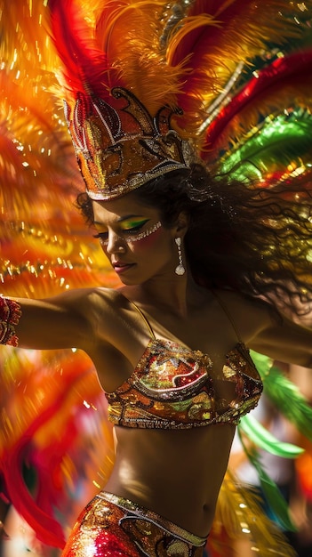 Dançarina de Samba sensual no Carnaval do Rio se concentra em dança de trajes elaborados