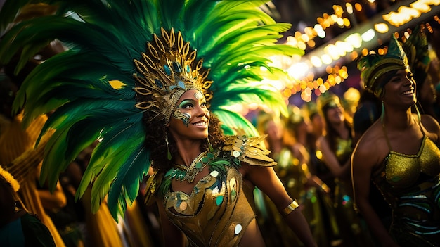 Dançarina do Carnaval do Rio em traje vibrante