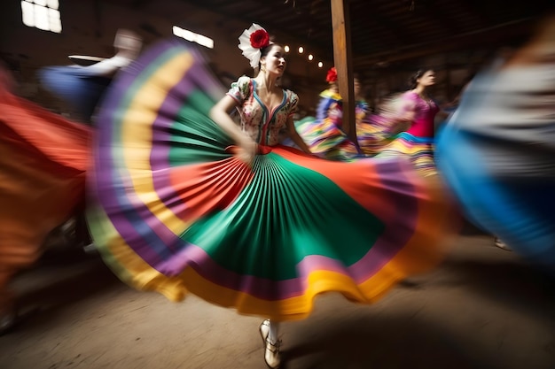 Dançarina participa do festival Cinco De Mayo em movimento Rede neural gerada por IA