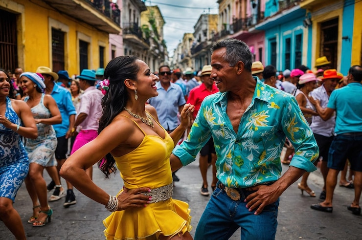 Foto dançarinos de salsa em uma vibrante festa de rua cubana