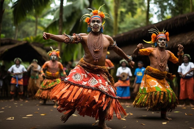 dançarinos se apresentam em uma dança tradicional.