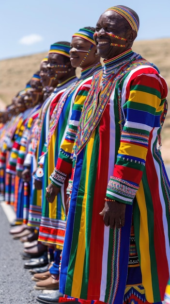 Foto dançarinos tribais do zimbábue com trajes coloridos e pinturas faciais elaboradas dança tradicional