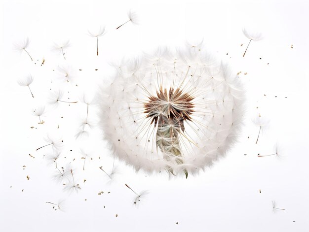 Foto dandelion com sementes soprando mudança e renovação isolado em fundo branco gerado por ia