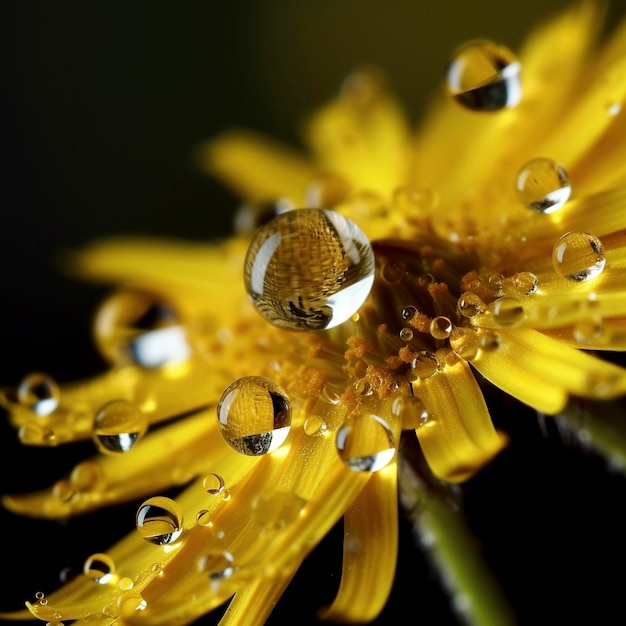 Dandelion mit Wassertropfen Makro-Bild, generiert von KI