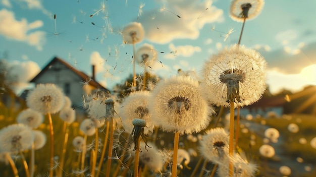 Dandelion-Samen, die fliegen, erzeugen