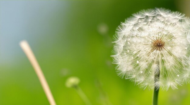 Dandelion-Windtropfen und Nahaufnahme von Blüten in der Natur für den Frühling und den natürlichen Hintergrund Generative KI