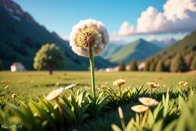 Dandelionblätter, die vom Wind geblasen werden, fliegen herum, schwägen, wachsen, magische natürliche Pflanzen, Hintergrundtapeten.