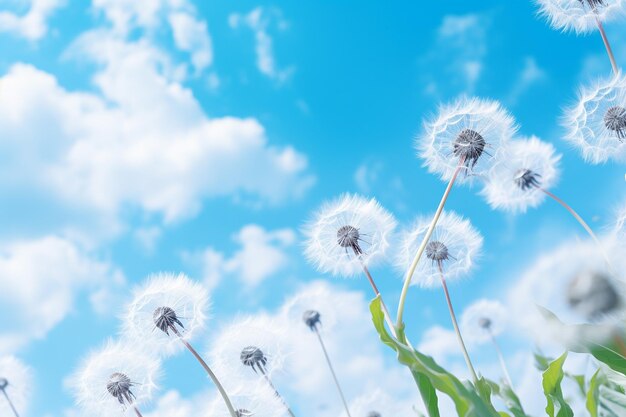 Dandelions vor einem klaren Himmel