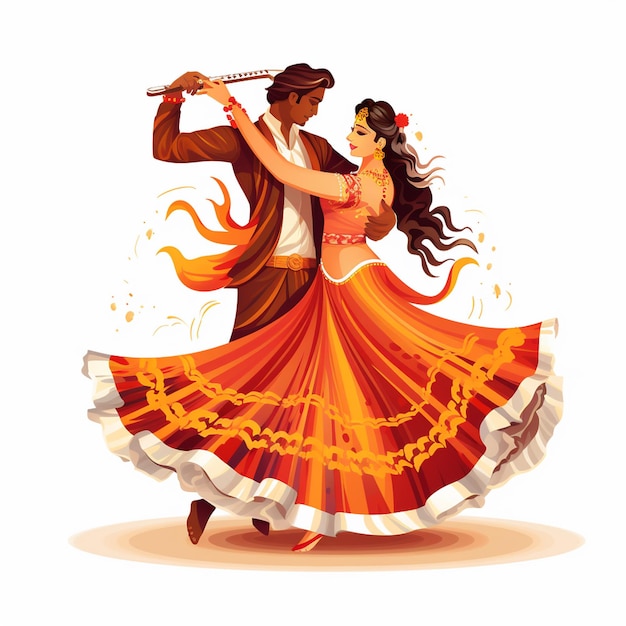 Dandiya pareja de baile en Navratri feliz Durga Puja