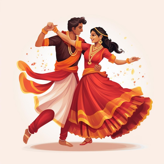 Dandiya pareja de baile en Navratri feliz Durga Puja