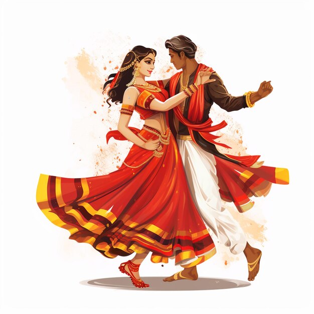 Dandiya pareja de baile en Navratri feliz Durga Puja