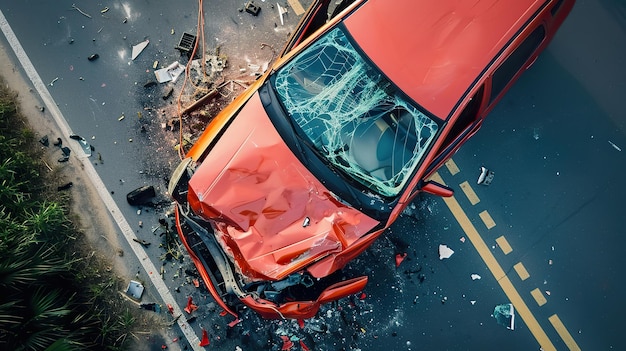 Foto dangerous car crash topview accident on the road