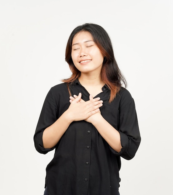 Dankbare Geste der schönen asiatischen Frau, Isolated On White Background