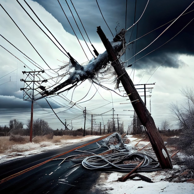 Foto dano elétrico e quebra da linha elétrica após a tempestade