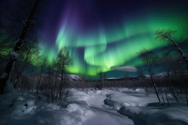 La danza celestial de las luces boreales Aurora magica generativa IA