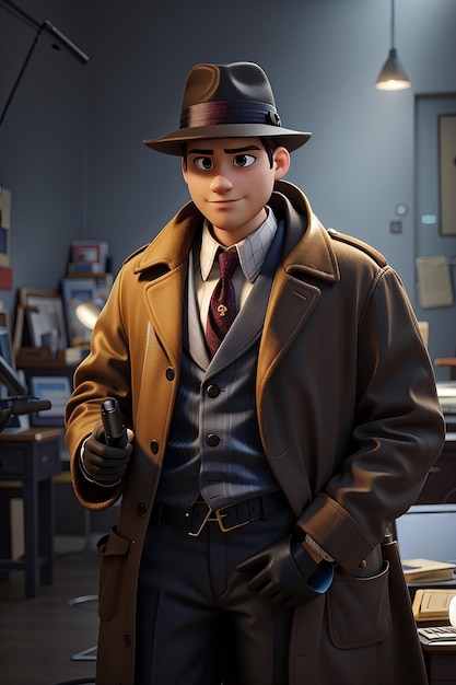 Dapper Detective Zeichentrickfigur mit 3D-Animation