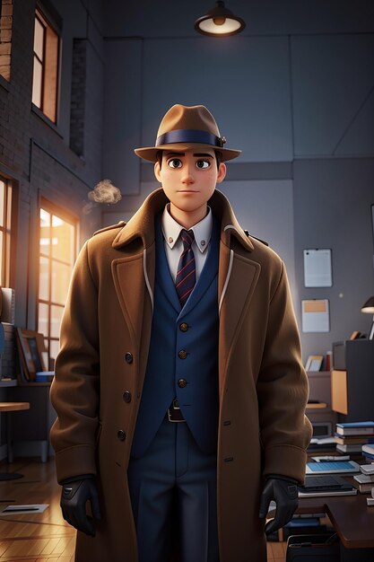 Dapper Detective Zeichentrickfigur mit 3D-Animation