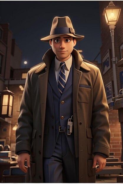 Dapper Detective Zeichentrickfigur mit 3D-Animation