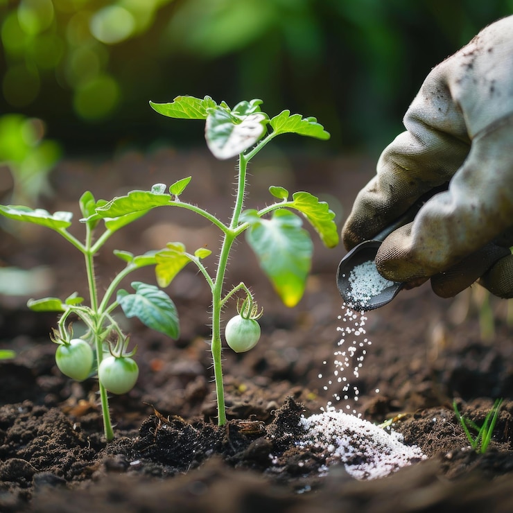 Foto dar fertilizante granulado mano en guante primer plano exceso de fertilizantes una gran cantidad de nitratos exceso de pesticidas