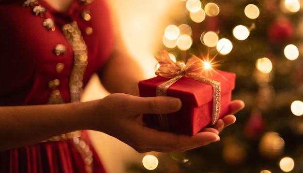 Dar presentes durante as férias de Natal com a família e os amigos na noite silenciosa