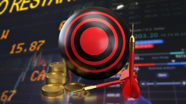 El dardo rojo y el objetivo para el concepto de negocio de renderización 3D