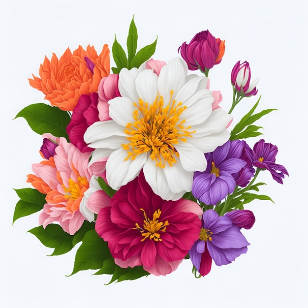 Dargestellt ist ein Blumenstrauß mit einer violetten, orangefarbenen und gelben Blüte.