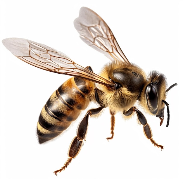 Dargestellt ist eine Biene mit weißem Hintergrund und dem Wort Bee darauf.