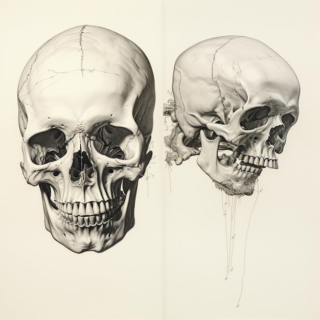 Foto dargestellt sind drei zeichnungen eines totenkopfes und eines totenkopfes.