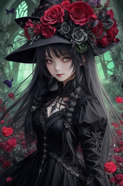 Dark Fantasy Elegance Gothic Anime Girl Witch