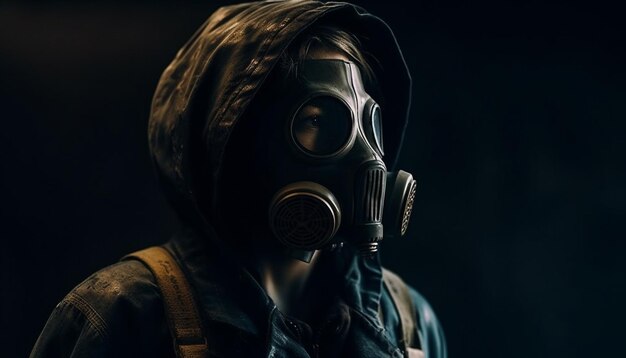 Dark horror of war vestuário de proteção de uma pessoa contra a poluição gerada pela inteligência artificial