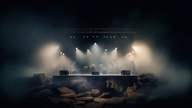 Foto dark rock uma bandeira com som pesado e névoa no palco