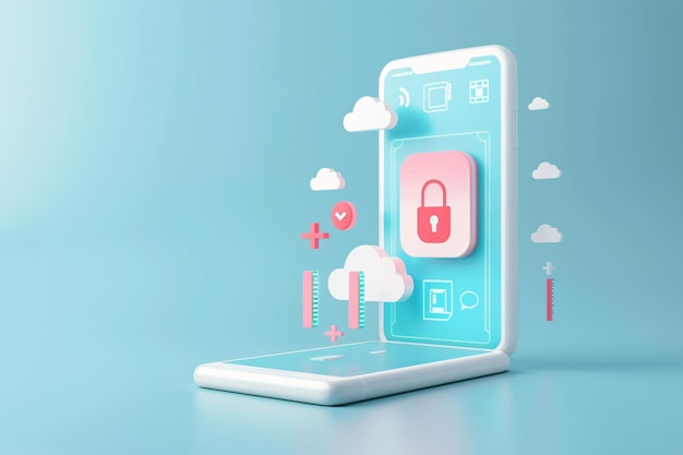 Darstellung Datenschutz auf mobilen Geräten Cloud-basierte Sicherheit digitale Privatsphäre Cybersicherheit