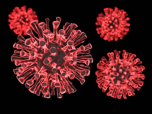 Darstellung des auf schwarz isolierten virus coronavirus covid-19. 3d-rendering