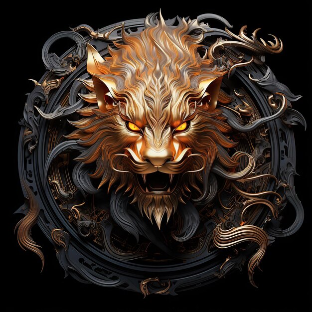 Darstellung eines Drachen-Löwen mit schwarzem Hintergrund