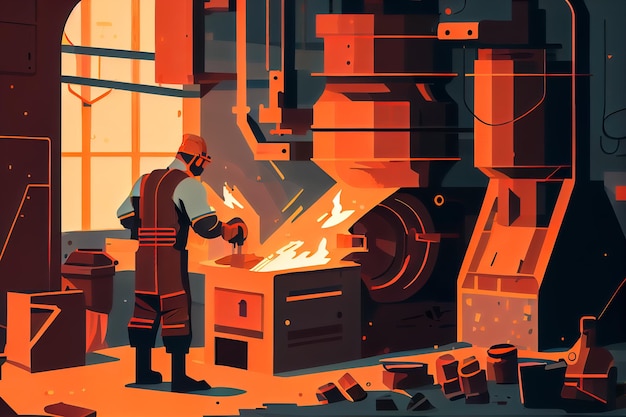 Darstellung eines Metallurgiebetriebsmanns, der in einer metallurgischen Fabrik generativ arbeitet