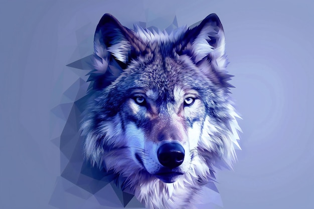 Darstellung eines stilisierten geometrischen Hintergrunds mit einem Wolfskopf auf blauem Hintergrund