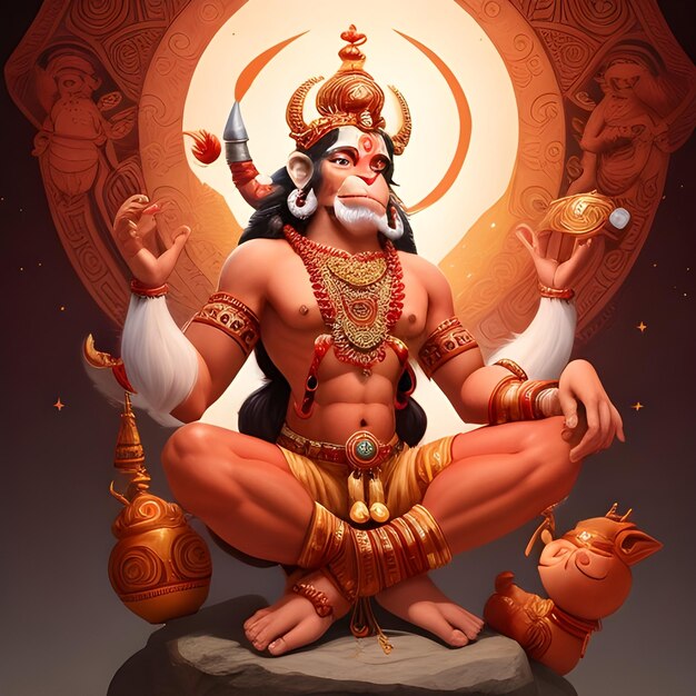 Foto darstellung von lord hanuman mit religiösem hintergrund