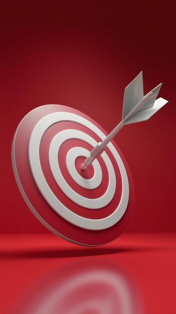 Dartboard con flecha en fondo rojo para el símbolo de la configuración objetivo de negocio y meta de logro